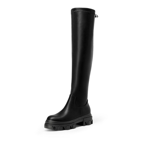 Ikon Stretchy Over The Knee Boots - BLACK PU -  0
